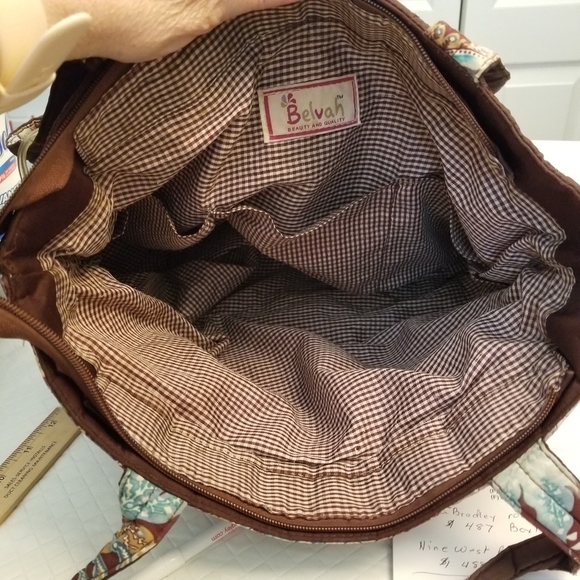 Belvah Purse Brown,blue Bow 16 X 12 See Photo 1 Spot Discoloration - Picture 7 of 8